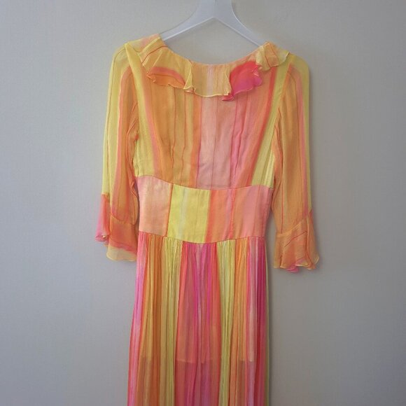 NWT Rococo Sand yellow & coral ruffle accent & asymmetric hem dress, S - Picture 9 of 10